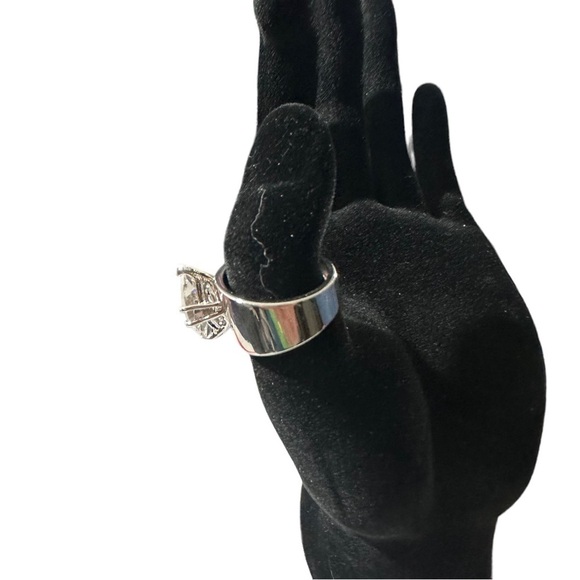 White Gold 18k HGE Signed A in Circle Silver & Large Sparkling CZ Stone Size 6.5 - Picture 4 of 11